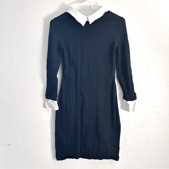 LAUREN RALPH LAUREN Stretch Knit Wednesday Addams Dress White Collar Cuffs XS - Picture 1 of 10